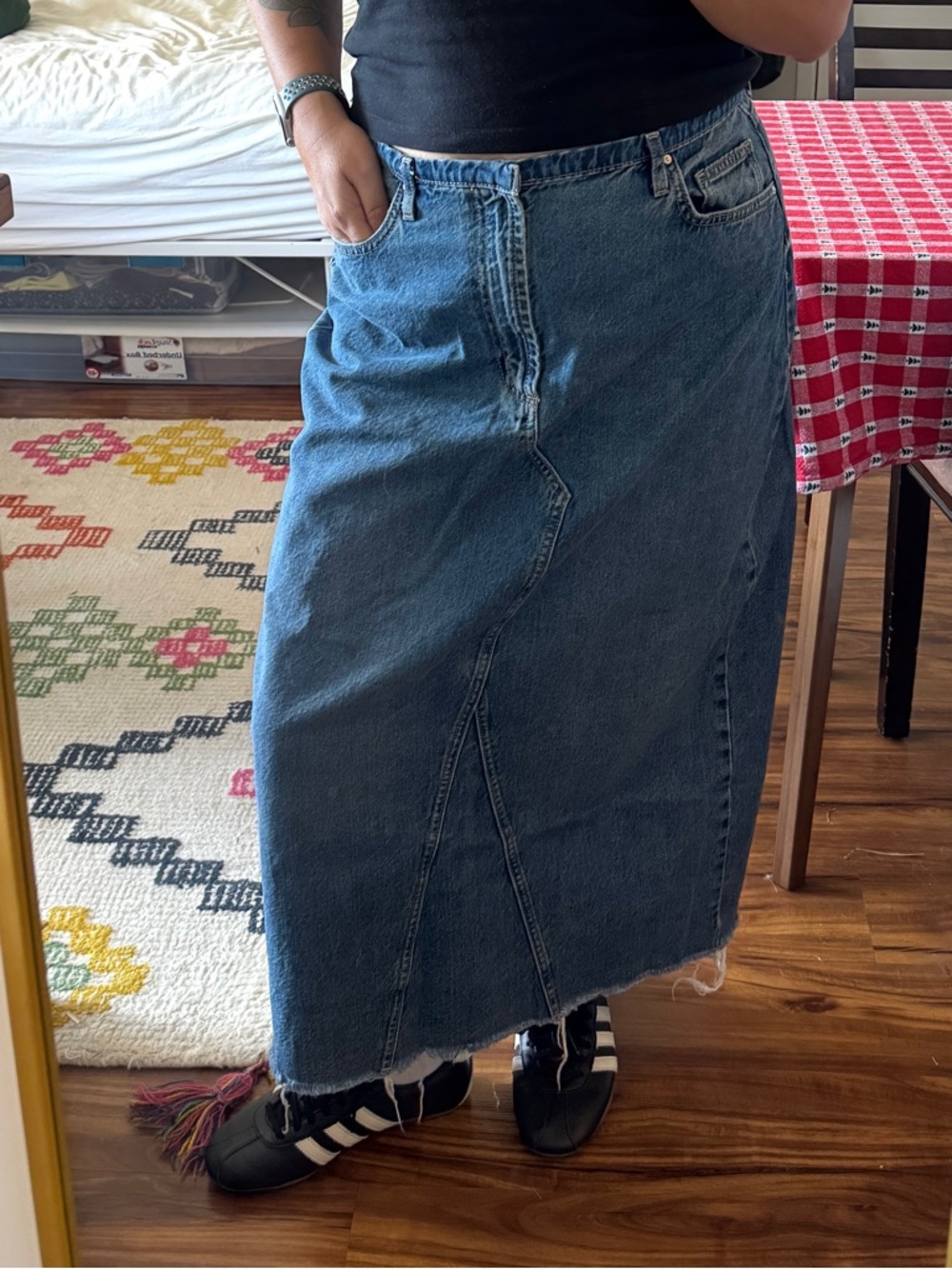 Cotton On Women’s Denim Maxi Skirt With Raw Hem Size 10 90’s Fall Minimal Grunge
